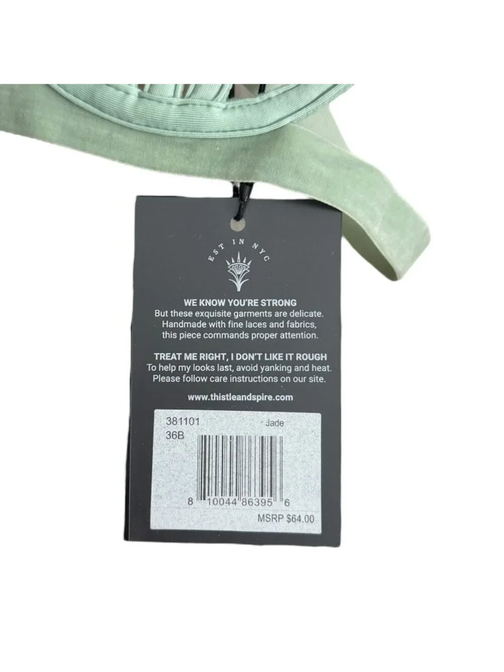 Thistle & Spire Fairy Sultry Sidney Velvet Open Cup Bra 36B Jade Mint Green